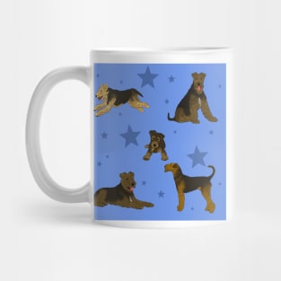 Airedale Terriers Pattern Stars Blue Mug